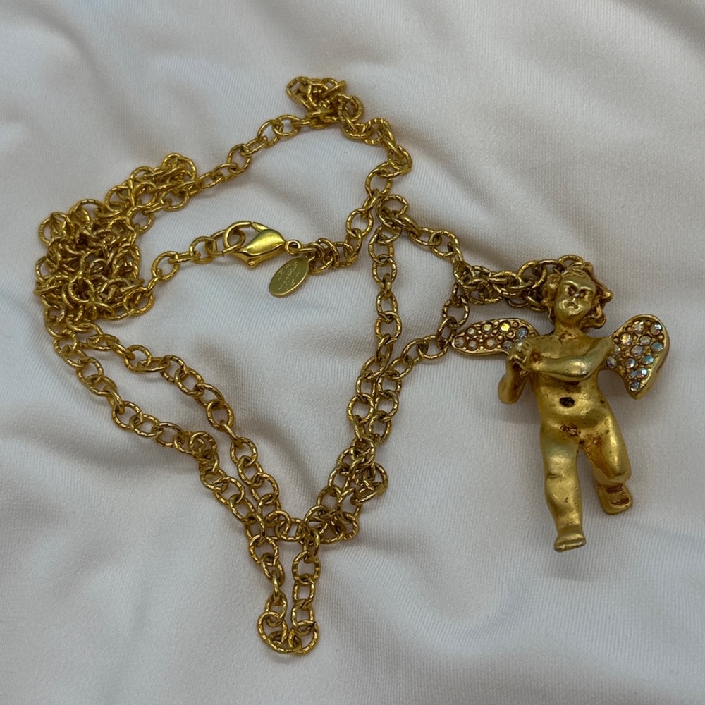 Kirk’s Folly Gold-tone Cherub Pendant Necklace with Crystal Wings - Picture 5 of 7